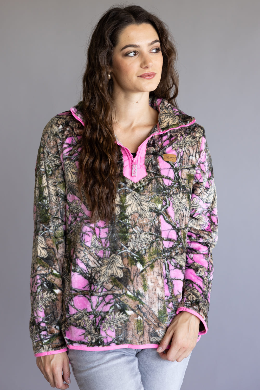 Simply Southern ¼ Zip Fleece Pullover for Women in Pink Camo