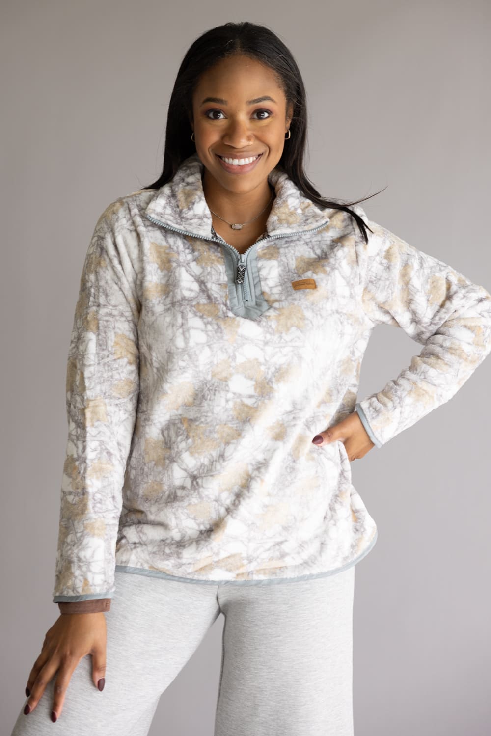 Simply Southern ¼ Zip Fleece Pullover for Women in White Camo