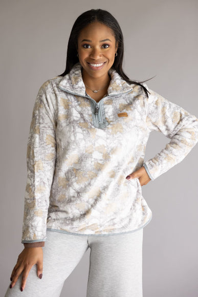 Simply Southern ¼ Zip Fleece Pullover for Women in White Camo