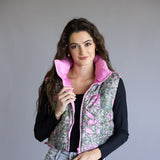 Simply Southern Cropped Puffer Vest for Women in Camo Pink