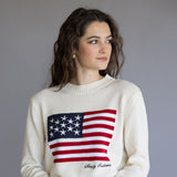 Simply Southern Preppy USA Flag Sweater for Women in Antique White