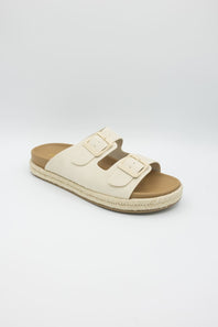 Soda Hertha Two Buckle Platform Sandals in Beige