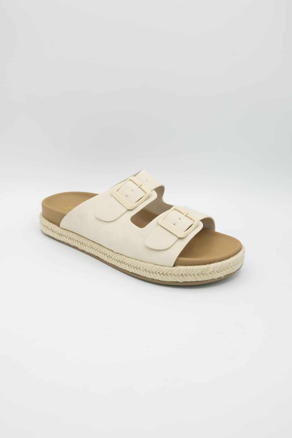 Soda Hertha Two Buckle Platform Sandals in Beige