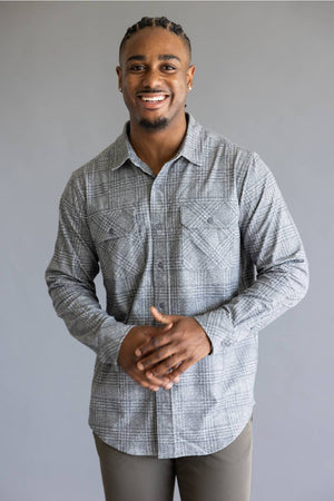 Hallstatt Printed Flannel Button Up for Men in Wooly Gray