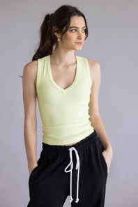 Free People We The Free Neria V-Neck Tank for Women in Lemon Water