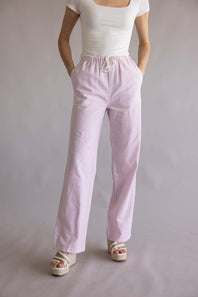 Love Tree Pinstripe Drawstring Linen Pants for Women in Light Pink | 60024PN-LTPINK
