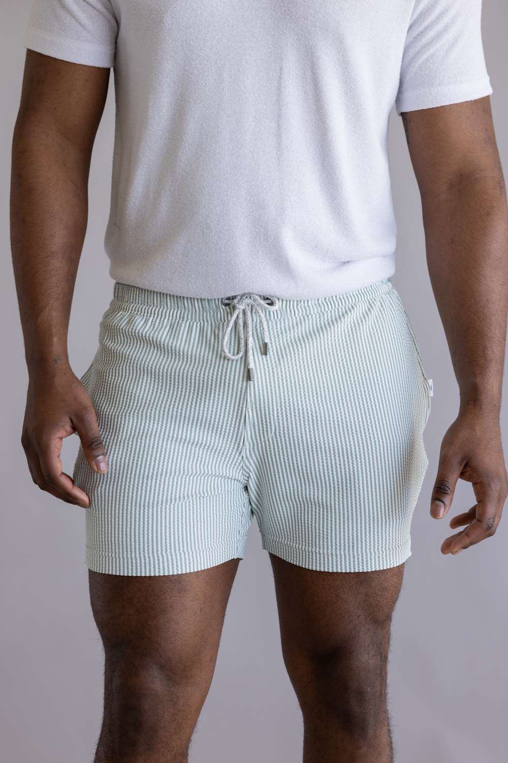 Vintage Summer Knit SeerSucker Swim Shorts for Men in Green