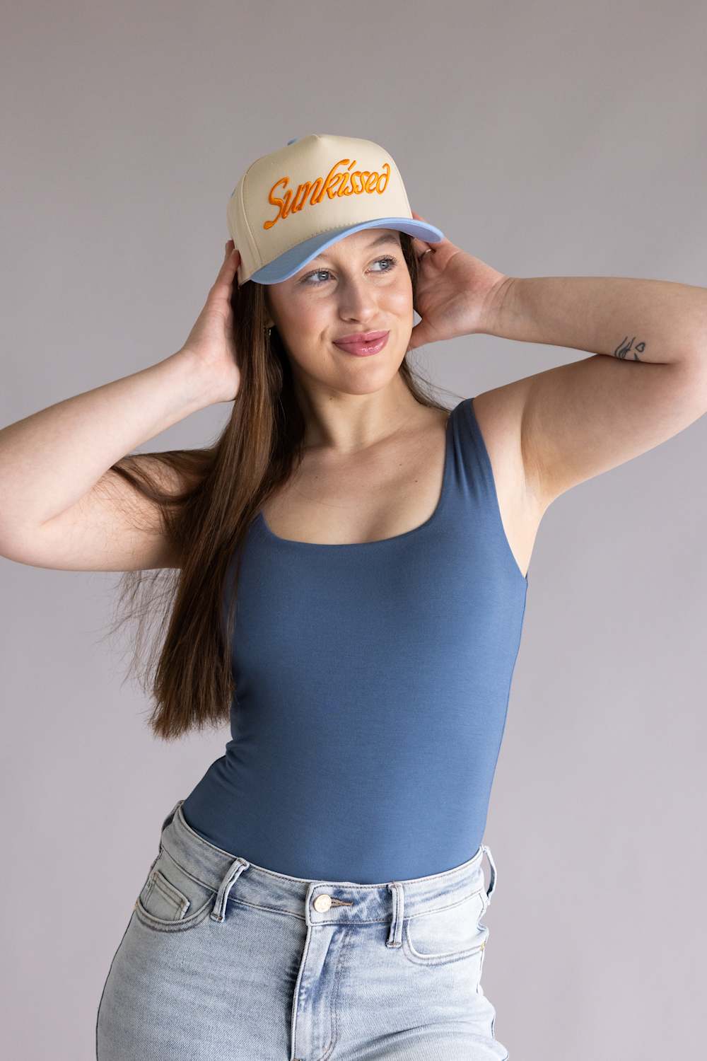 C.C. Sunkissed Trucker Hat for Women in Cream Blue