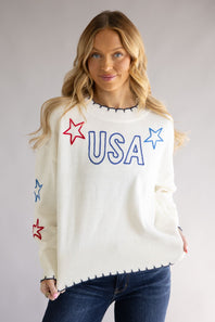 Simply Southern Knit Stars Sweater for Women in Cream