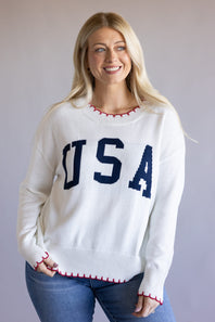 Simply Southern Knit USA Sweater for Women in White