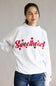 1897 Active Sweetheart Embroidered Mock Neck Sweatshirt for Women in White/Re