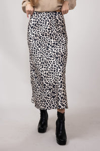 Satin Leopard Print Midi Skirt for Women in Animal Print