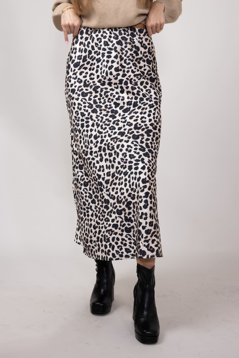 Satin Leopard Print Midi Skirt for Women in Animal Print