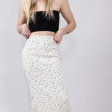 Satin Polka Dot Maxi Skirt for Women in Ivory