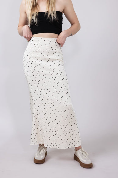 Satin Polka Dot Maxi Skirt for Women in Ivory