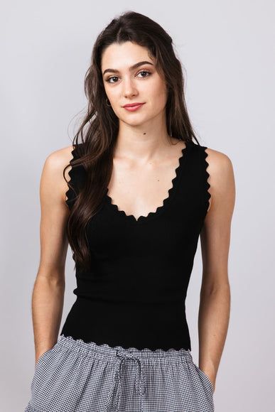 Scallop Tank Top for Women in Black