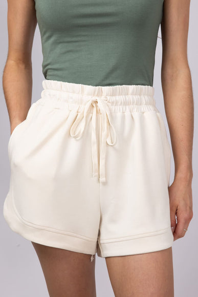 Scuba Knit Loose Sweat Shorts for Women in Off White