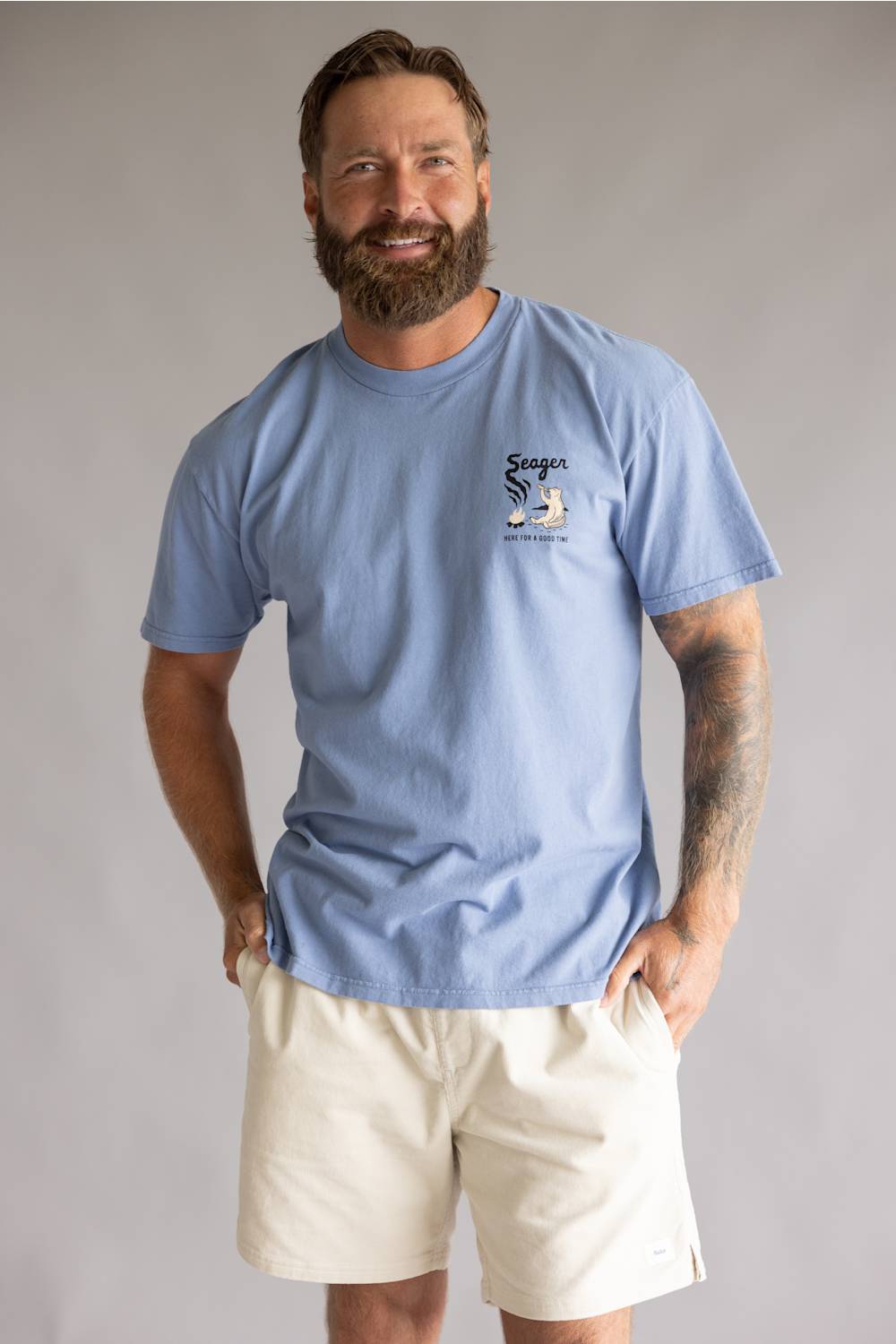 Seager Smokey T-Shirt for Men in Faded Denim