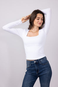 Seamless Double Layer Square Neck Shirt for Women in Off White