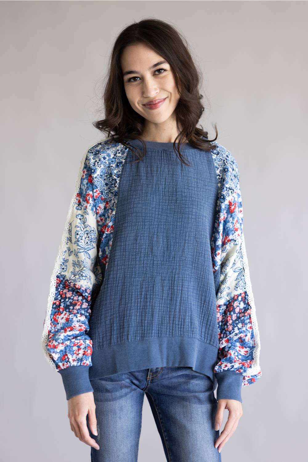 Simply Southern Americana Floral Pullover for Women in Navy