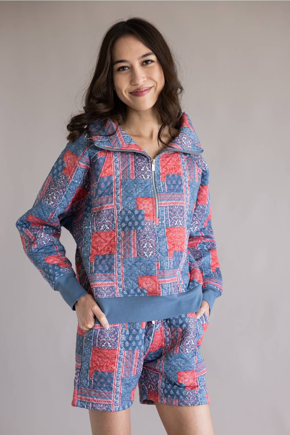 MILKラッピング ブルゾン Simply Southern Americana Quilted Zip Pullover for Women in Red