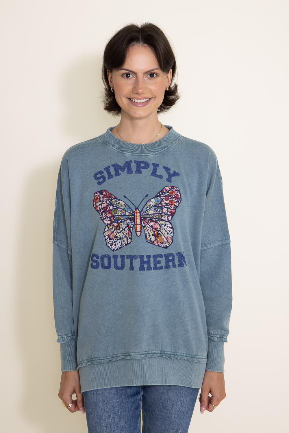 Simply Southern Butterfly Distressed Pullover for Women in Blue | PP-0 –  Glik's