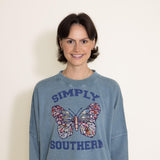 Simply Southern Butterfly Distressed Pullover for Women in Blue