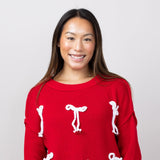 Simply Southern Cable Knit Sweater with Bows for Women in Red