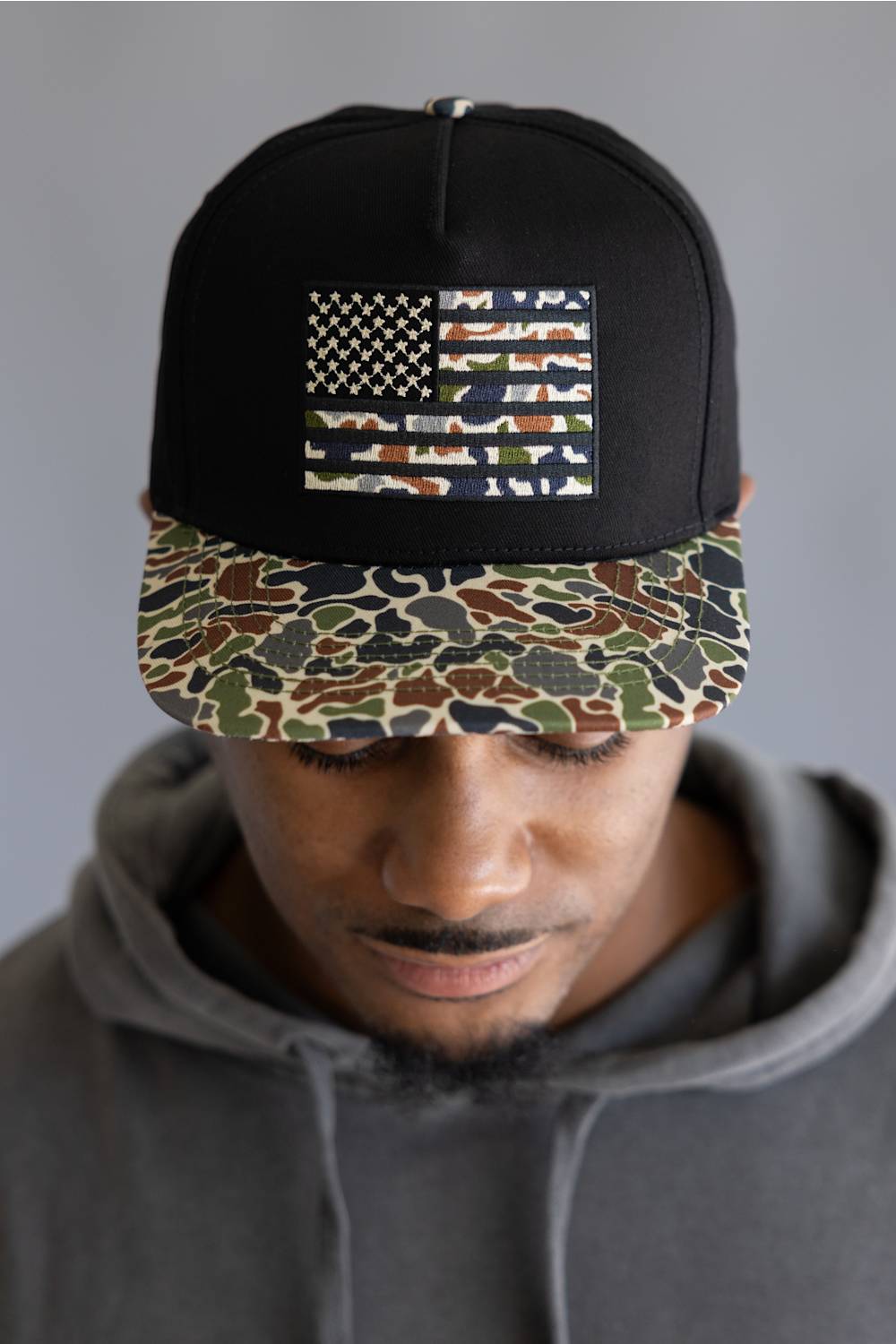 Simply Southern Camo Flag Snapback Hat for Men in Black