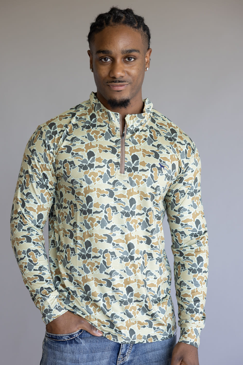 Simply Southern Camo ¼ Zip Neck for Men in Green