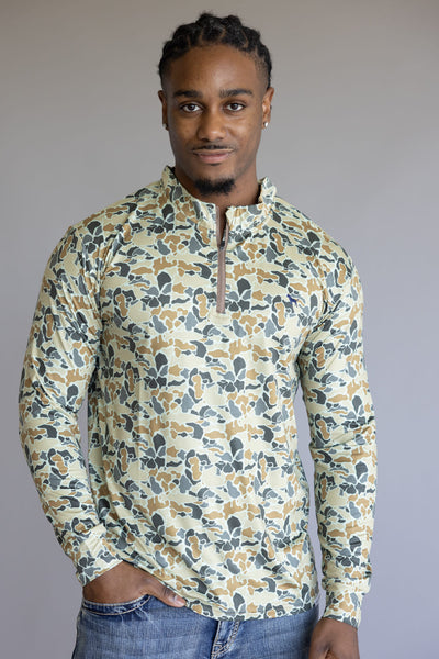 Simply Southern Camo ¼ Zip Neck for Men in Green | 0225-MN-QTRZIP