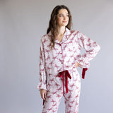 Simply Southern Candy Cane Bow Holiday Satin Pajama Set for Women in Pink