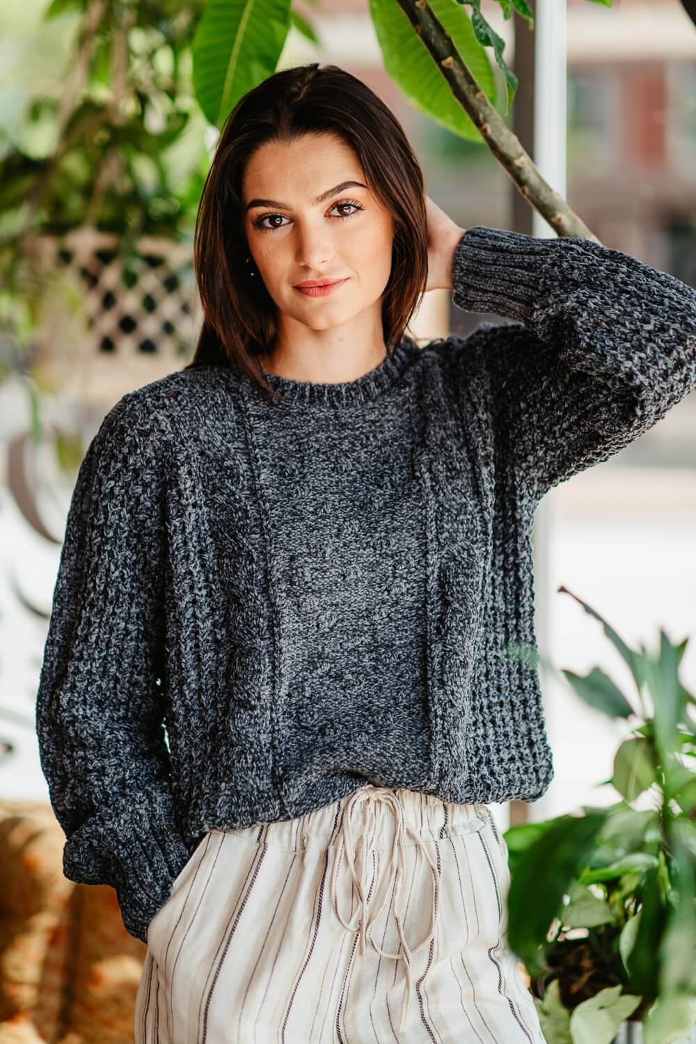 Simply Southern Chenille Cropped Sweater for Women in Grey