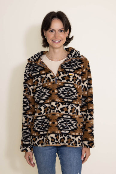 Simply Southern Classic Sherpa Zip Pullover for Women in Aztec Leo