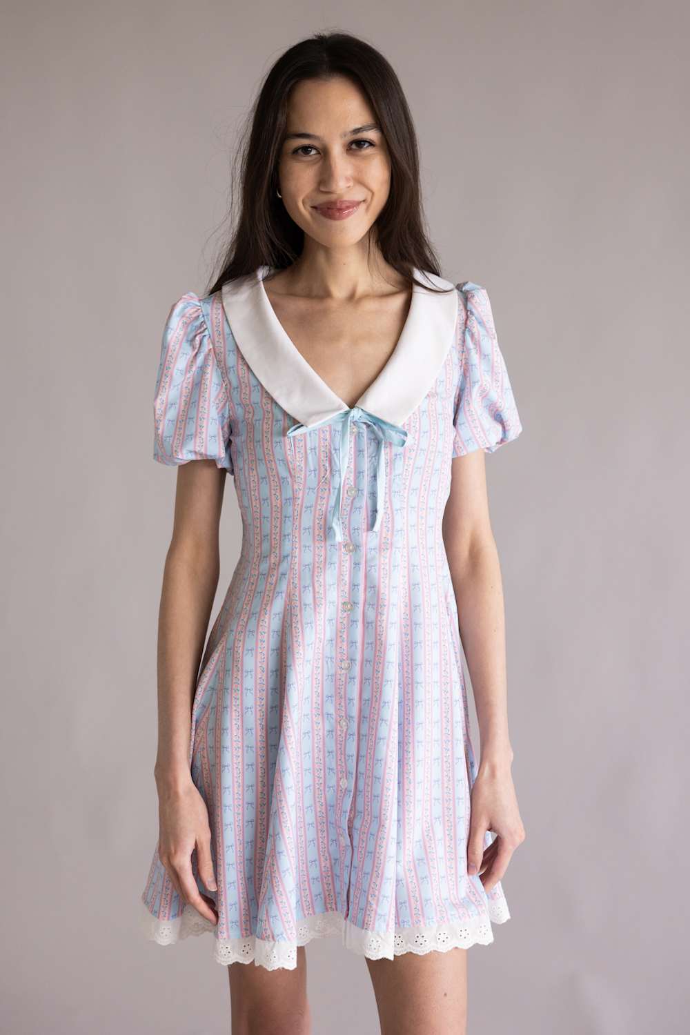 Simply Southern Collared Puff Sleeve Dress for Women in Pink/Blue
