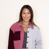 Womens Simply Southern Color Block Cropped Shacket for Women in Red Maroon