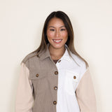 Womens Simply Southern Color Block Shacket for Women in Brown/White
