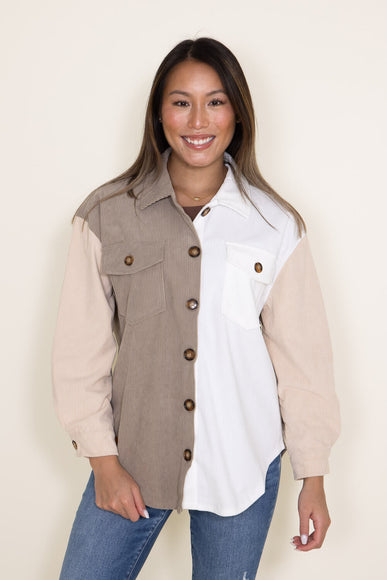 Womens Simply Southern Color Block Shacket for Women in Brown/White