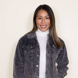 Simply Southern Womens Cordy Acid Wash Cropped Shacket for Women in Grey