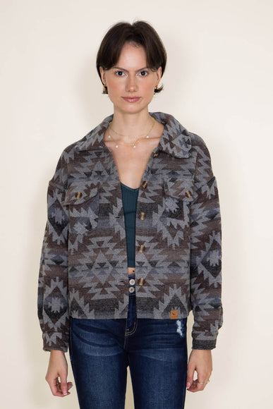 Womens Simply Southern Cropped Navajo Shacket for Women in Grey/Brown