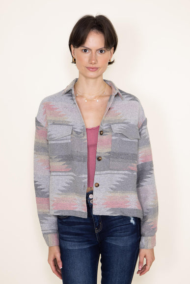 Womens Simply Southern Cropped Pattern Shacket for Women in Grey 
