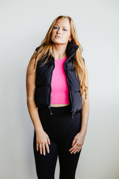Simply Southern Cropped Puffer Vest for Women in Black