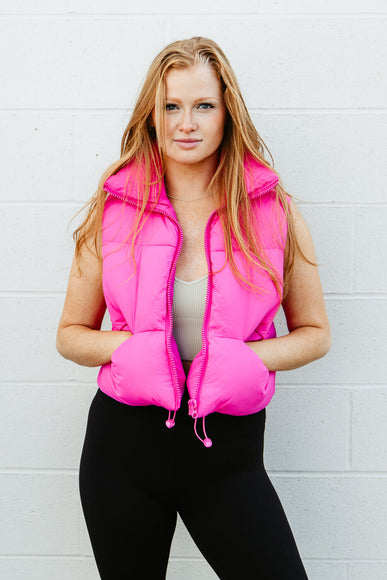 Simply Southern Cropped Puffer Vest for Women in Pink