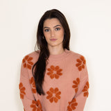 Simply Southern Womens Daisy Print Cropped Sweater for Women in Peach Orange