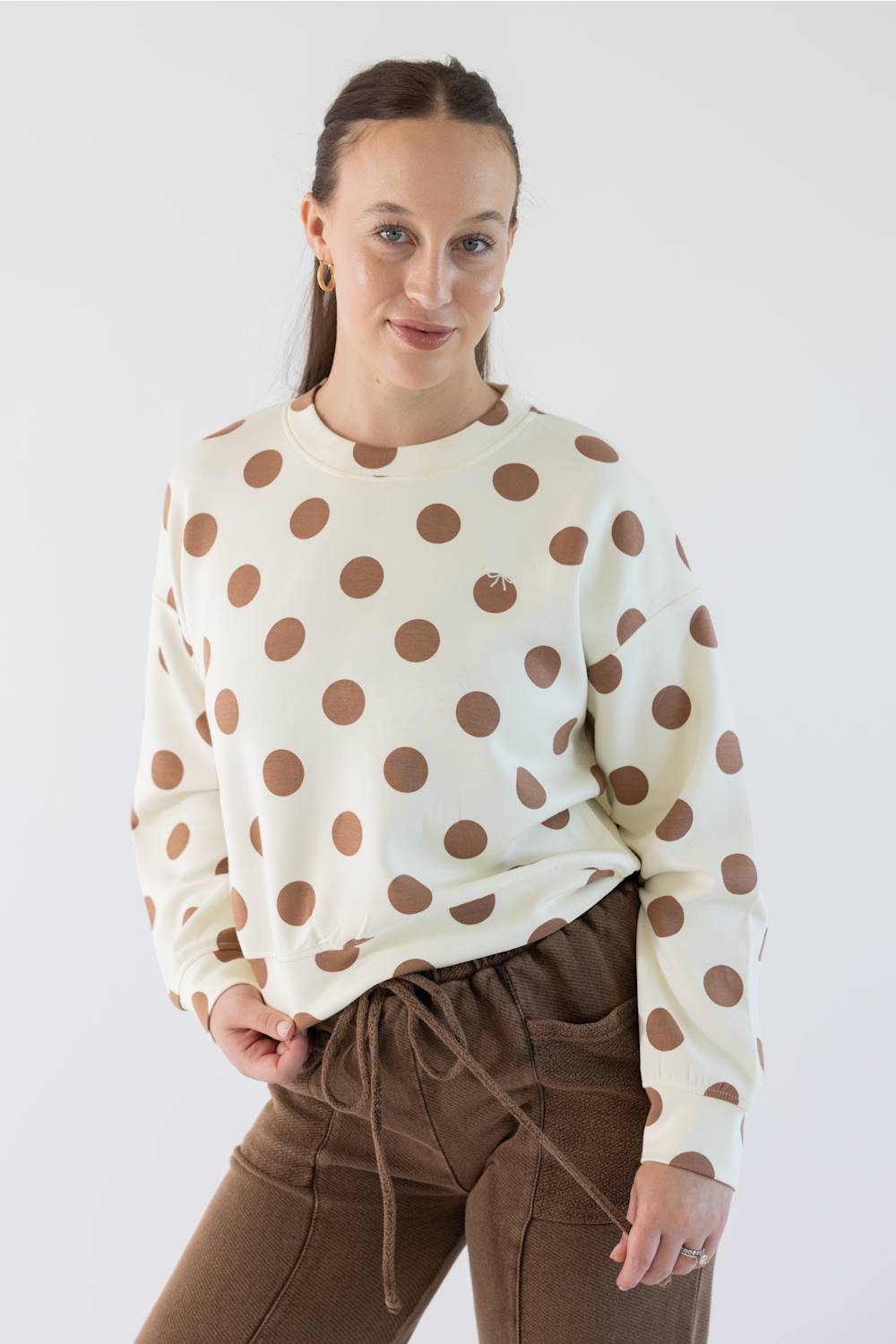 Simply Southern Dotted Lounge Pullover for Women in Cream/Tan | PP-0226-PULL-LNG-CRW-CRM