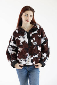 Simply Southern Eileen Mock Neck Pullover for Women in Cow Print | PP-0226-PULL-EILEEN-COW