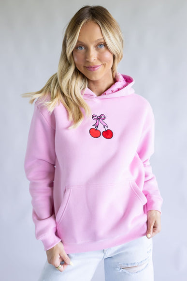Simply Southern Embroidered Dilara Cherry Hoodie for Women in Pink