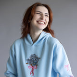 Womens Simply Southern Embroidered Dilara Flower Hoodie for Women in Light Blue