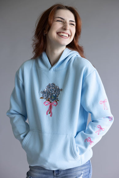 Womens Simply Southern Embroidered Dilara Flower Hoodie for Women in Light Blue