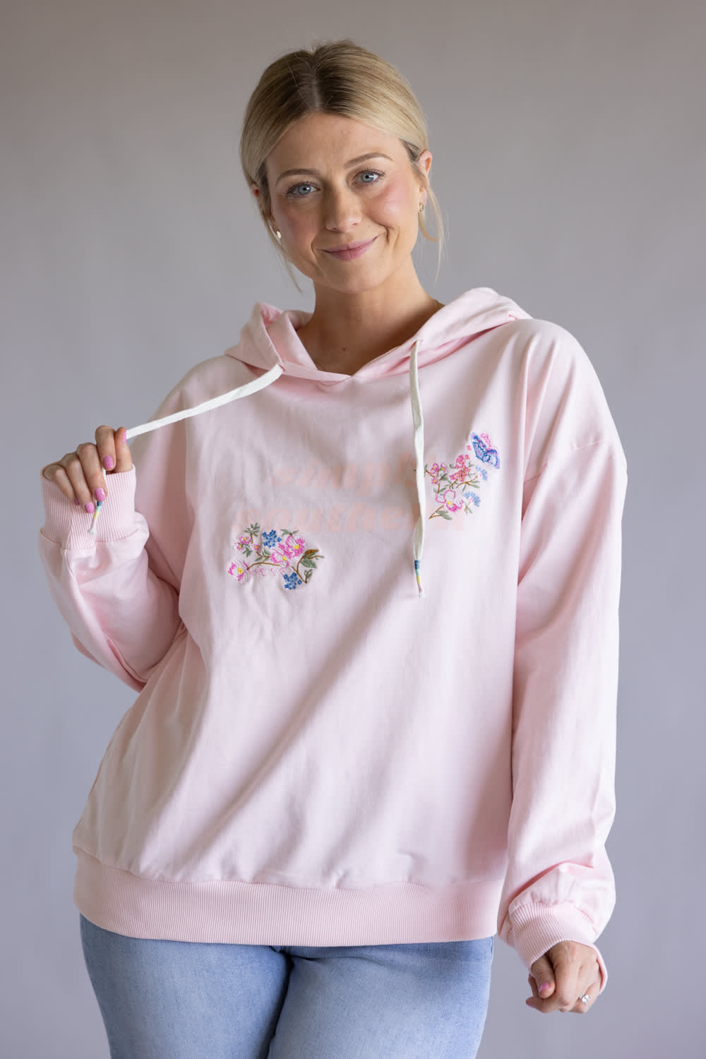 Simply Southern Embroidered Floral Hoodie for Women in Pink